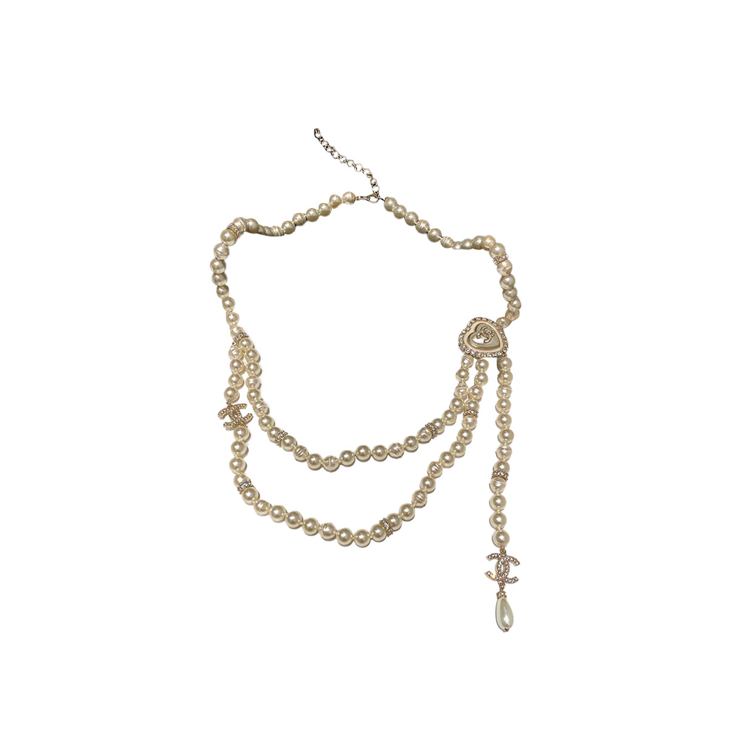 Ch**el double c love double layer pearl waist chain